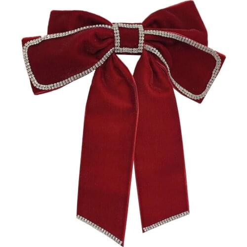 Elegant Fabric Velvet Ribbon Bow Hairgrips Korean Hair Clips Barrettes Adult Crystal Hairpins Headpiece Women Hair Accessories