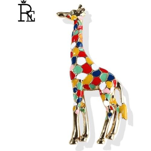 RE Enamel Giraffe Brooches for Women Cute Animal Brooch Pin Fashion Jewelry Gold Color Gift For Kids Exquisite Broches S2730