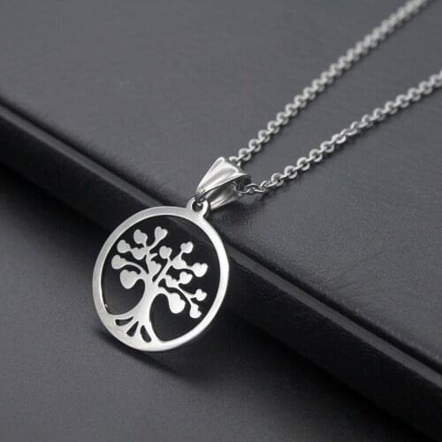 Stainless steel Hollow Tree of Life Necklace Silver color Amulet Necklace Bijoux Femme for Anniversary Gift Products