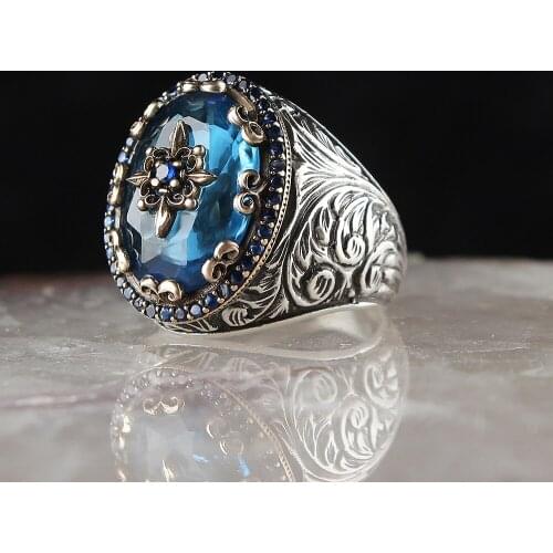 925 Sterling Silver Rings for Men Handmade Zircon Stone Vintage Gift Mens Rings All SizeTurkish Jewelry