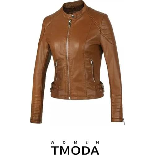 TMODA 2021 Autumn Winter Women Faux Leather Jackets and Coats Lady Pu Motorcycle Brown Zipper Coat Streetwear Biker Outerwear