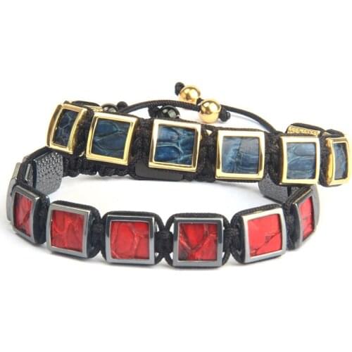 Sqaure Copper Beads Stingray Genuine Leather Macrame Bracelet Luxury Couples Jewelry Gift Design DIY Customization Drop Shipping