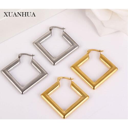 XUANHUA Square Earrings For Women Stainless Steel Jewelry Woman Accessories Small Hoop Earings Fashion Jewelry Wholesale