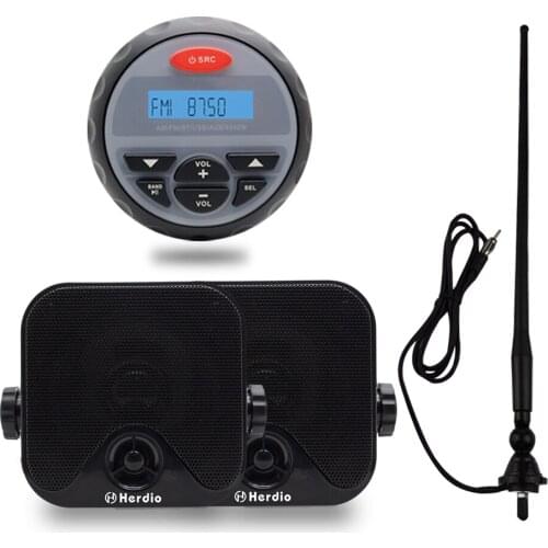 Marine Bluetooth Waterproof Radio FM AM Stereo MP3 Player Audio + 4 inch Marine Waterproof Box Boat Speaker ATV UTV + Antenna