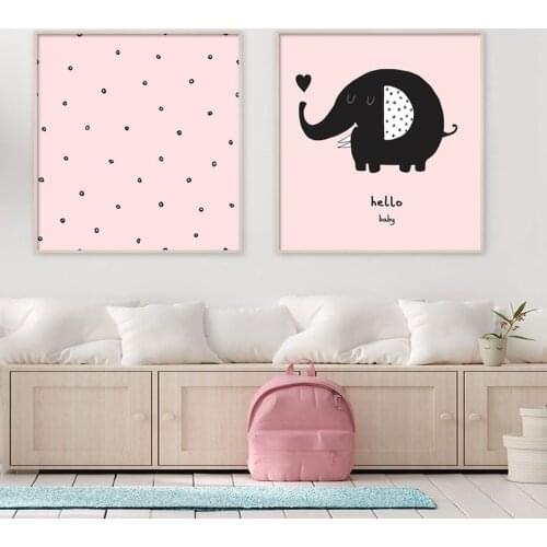 Cartoon Pink Blue Elephant Animals Wall Art Print Nursery Canvas Painting Point Pictures for Girl and Boy Baby Room Home Decor