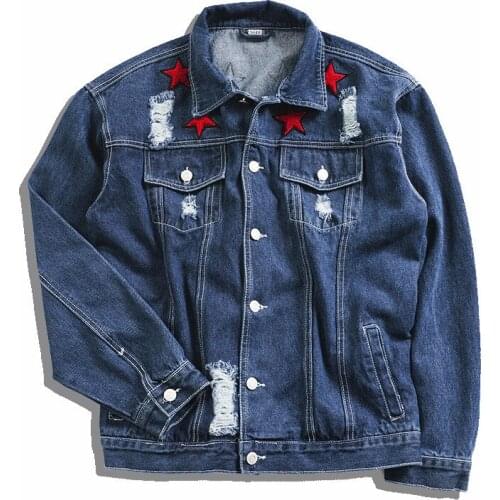 Long New 19ss Men Sleeve Embroidery stars Fashion High quality Couple Denim Baseball Coats & Jackets Abstract digital coat #D10