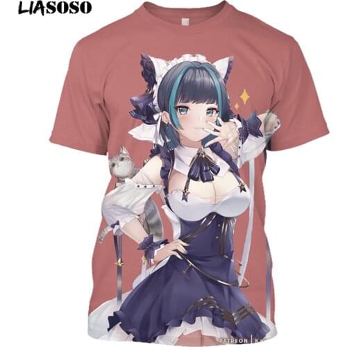 LIASOSO 3D Printing Mens And Womens T-Shirt Harajuku Anime Azur Lane Cute Cheshire Summer Short-Sleeved Jogging Shirt