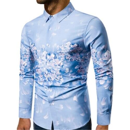 Mens luxury brand shirt 2019 autumn new mens long-sleeved shirt casual European code digital printing shirt camisas hombre