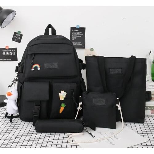 4 Piece Sets Backpacks Casual School Bags for Teenage Girls Women Backpack Fashion Laptop School Backpacks Kawaii Shoulder Bags