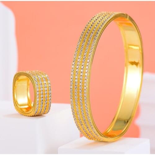 GODKI Luxury Trendy Wide Bangle Ring Set For Women Full Micro Cubic Zircon Pave Party Wedding Saudi Arabic Dubai Jewelry 2021