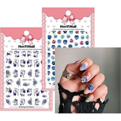 1Pc Nail Sticker Peony Purple Blue Flower Extra-Thin Nail Decal Sticker 1Ink Painting Rose Daisy 3D Self-Adhesive Nail Sticker 1