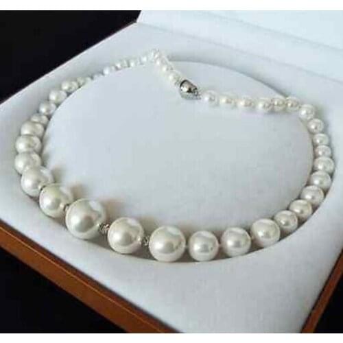 GENUINE 8-16MM WHITE SOUTH SEA SHELL PEARL NECKLACE JEWELRY 18'' AAA style Fine Noble real Natural shipping