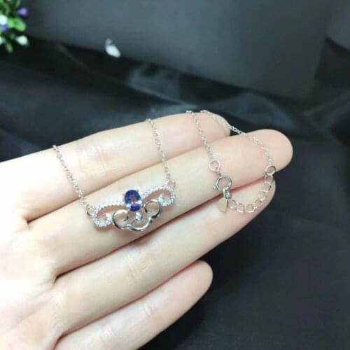 Natural blue sapphire Elegant Lucky clouds necklace natural gemstone pendant necklace S925 silver girl party gift fine jewelery