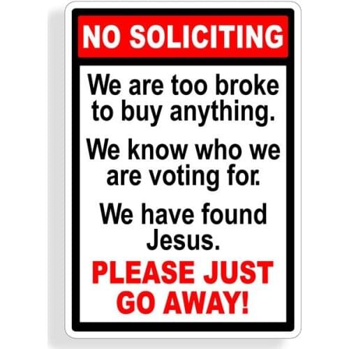 No Soliciting Sticker Door Window Salesman Trespassing Wall Sign Attention Decal