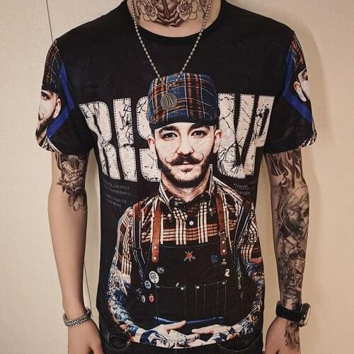 New Pattern Personality Printing T Shirt Camiseta Club Party Cloth Homme Hombre Manga Corta Korean Top Short Tee Summer