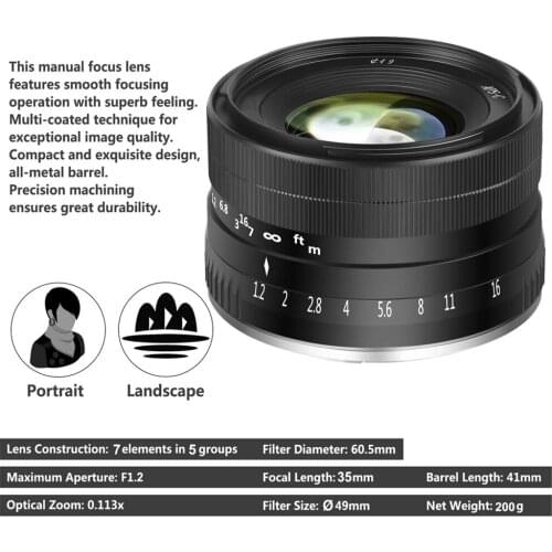 Newest Camera lens 35mm F1.2 Manual Focus Lens Metal Casing Durable Lighweight Lens for Fuji X