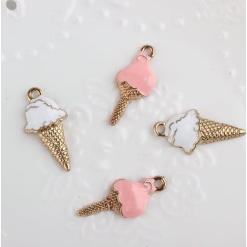 Newest 10pcs/Lot Gold Tone Plated Oil Drop Charms Kawaii Ice Cream Cute Enamel Alloy Pendant Charm Fit Earring Keyring DIY