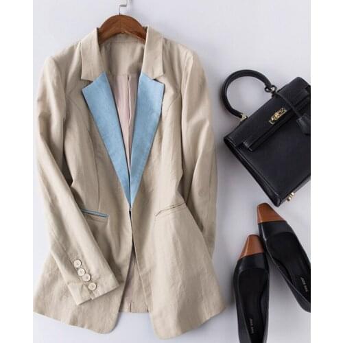New Fashion Women Solid Cotton linen Blazer Females Casual Suit Womens Single Button Slim Jacket Female Top Coat Cape Ladies