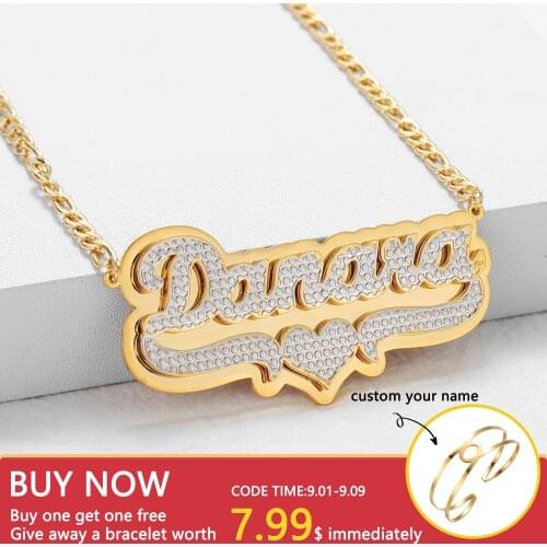 Customized Name Necklace Double 18K Gold plated Nameplate 3D Necklace Personalized Choker Women Double layer Name Necklace Gift