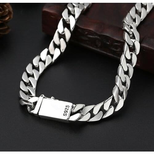 100% real 925 sterling silver jewelry personality simple popular Thai silver retro 8mm thick models men and women necklace