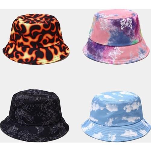 2021 Tie Dye, Butterfly,Fire, Cloud, Dragon Print Fisherman Hat Fisherman Hat For Men And Women Outdoor Leisure Bucket Hat