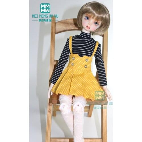 Fits 43--45cm BJD Doll clothes MSD 1/4 Spherical joint Doll Fashion White shirt high neck T-shirt, strap skirt Girls gift