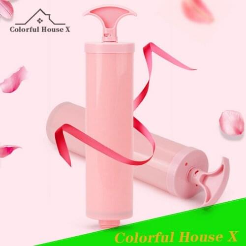 Portable Vacuum Compression Bag Suction Pump Multifunctional Manual Exhaust Bucket Household Commodities PVC Material Pink Whit