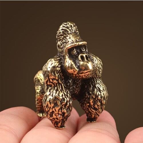 Retro Copper King Kong Gorilla Statue Small Tea Pet Ornaments Orangutan Sculptures Figurines Decor Handicrafts Christmas Gifts