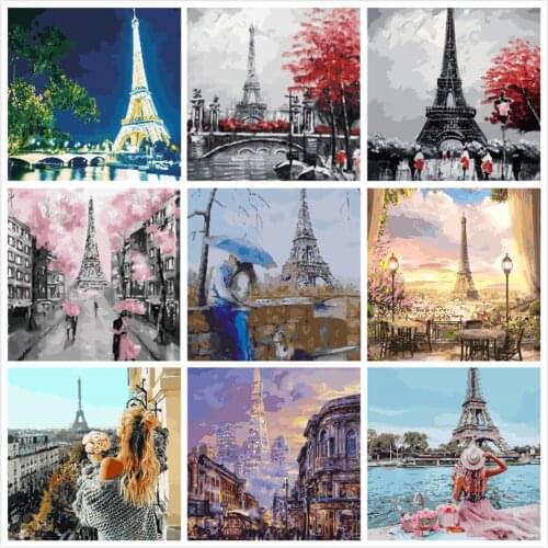Romantic Paris Eiffel Painting By Numbers Kits Hand Painted Home Decor Drawing Canvas DIY Oil Coloring Paint Pictures By Numbers