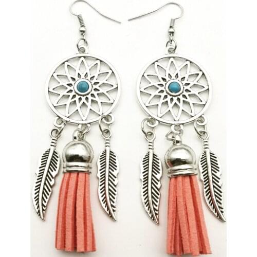 New Fashion 7 Color Flow Comb Feather Earrings Blue Flower Dot Angel Pendant Earrings DIY Handmade Souvenir Jewelry Gift