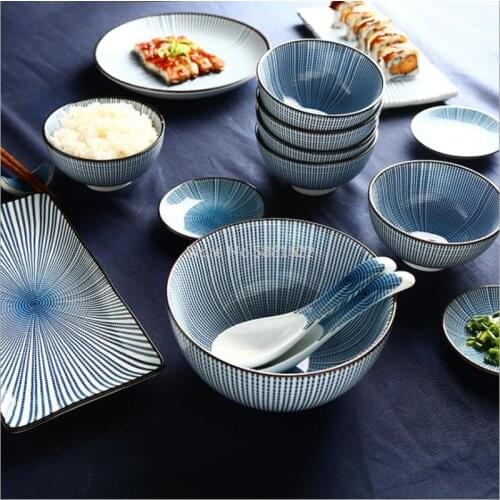Blue Annual Ring Dinner Plate Ceramic Kitchen Plate Tableware Set Food Dishes Rice Salad Noodles Bowl Soup Cook Tool