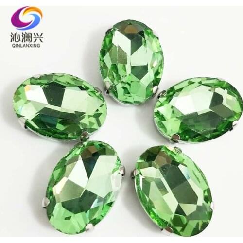 Light green oval shape High quality Glass Crystal flatback sew on claw rhinestones with holes,Diy/Clothing accessories SWT15