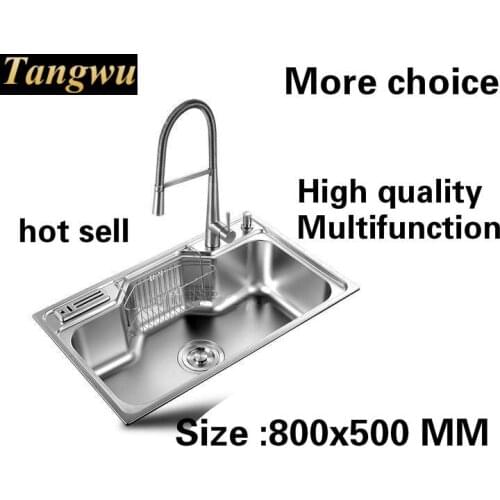 Tangwu Fashionable high-grade kitchen sink 1 MM thick food grade 304 stainless steel big single slot durable 80x50x22 CM