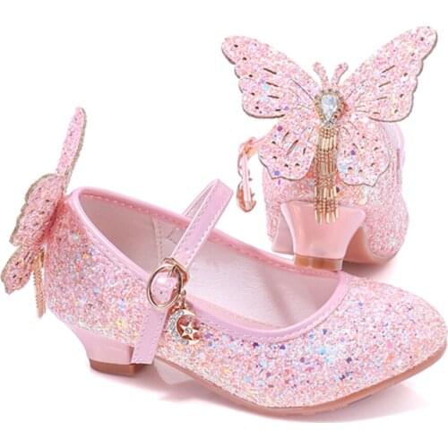 Flower Girls Shoes Low-heeded Princess Party Girls Sparkle Sequin Shoes Butterfly Bridesmaid Wedding Fall Shoes Halloween 3t 4t