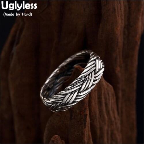 Uglyless 100% Real 925 Sterling Silver Handmade Twist Rings for Women Vintage Fine Jewelry Multi Layer Thai Silver Lines Twisted