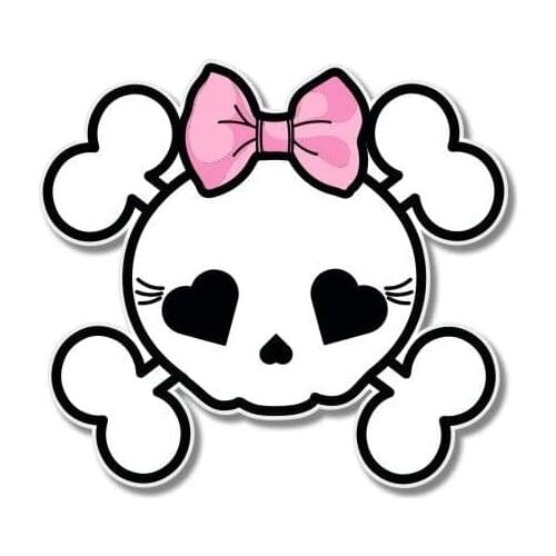 Wall Art Skull Crossbones Cute with Bow Girly Vinyl Sticker - Car Phone Helmet applique 15cm*8cm