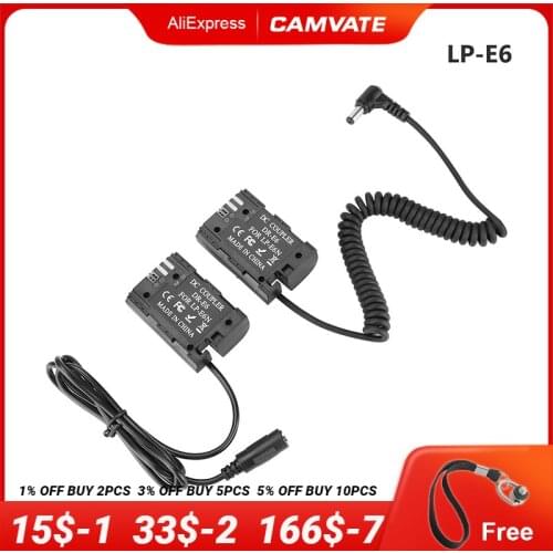 CAMVATE Canon LP-E6 (DR-E6) Double Dummy Batteries To 2.1mm Male and Female Plug DC Cables