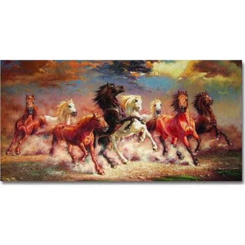 Mintura Handpainted Eight Horses Oil Painting On Canvas Horse Atmosphere Murals Office Living Room Wall Paintings For Home Decor