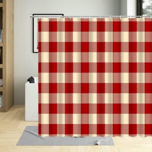 Red Gingham Plaid Pattern Shower Curtain Pastoral Squares Texture Print Bathroom Curtains Waterproof Fabric Home Decor With Hook