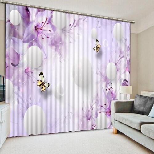Custom 3D windows Curtain Fragrant purple flowers and butterflies 3d Landscape Curtain Blackout Insulation Practical Curtains