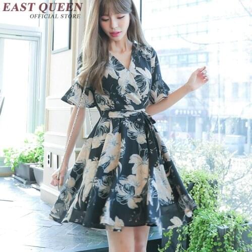Womens dresses new arrival 2018 floral print beach dress tunic black kimono style dress with flounces S-XL NN0474 CQ