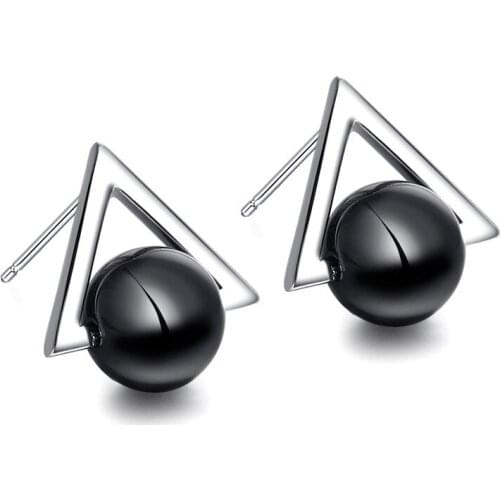 100% 925 sterling silver hot sell triangle black rhinestone stud earrings women wholesale jewelry birthday gift drop shipping
