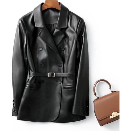 2020 Genuine Jacket Women 100% Sheepskin Coat Korean Double-breasted Blazer Leather Coats Spring Autumn A82 KJ4105