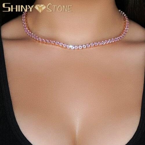 5mm Rose Gold Cluster Round Pink CZ Tennis Bracelets Anklet Hip Hop Bling Iced Out CZ Necklace Ring Women Jewelry Set Wholesale