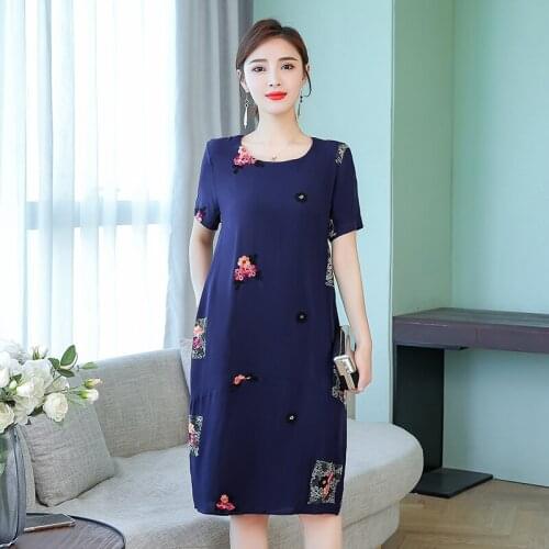 Women Casual Floral Print Dress Large Size Middle-aged Ladies Short Sleeve Round Neck Loose Mother Dress 6XL Female Vestidos