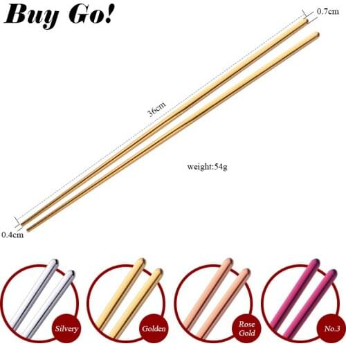 Gold 18/8 Korean Stainless Steel Food Chopsticks Long Handle Flat Non-Slip Chopsticks 360MM Suitable For Fried Dinnerware Set