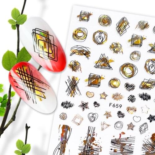 1pc 3D Sticker for Nails Design Laser Simple Lines Leaves Geometry Nail Wraps Sticker Art Decorations Adhesive Decals F654-681