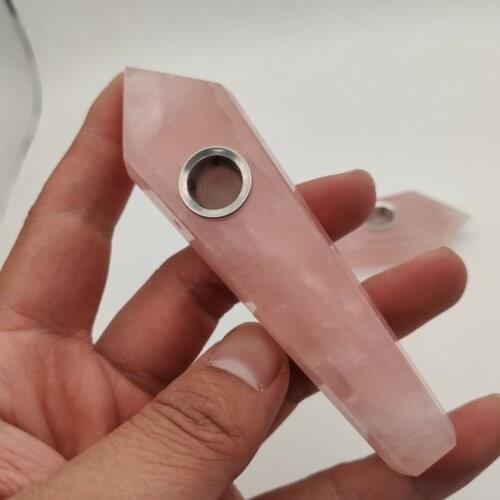 1pcs Natural Pink Crystal Tobacco Pipes Handmade - Portable Tobacco Pipes