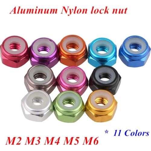 10pcs Colourful Aluminum nuts M2 M3 M4 M5 M6 Nylon Hex Insert Lock Nut Locknuts self-locking Nut for RC Model Parts