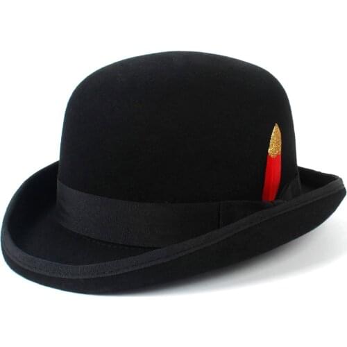 100% Australia Wool Womens Mens Black Brown Bowler Hat For Gentleman Crushable Billycock Groom Hats 4Size S M X XXL
